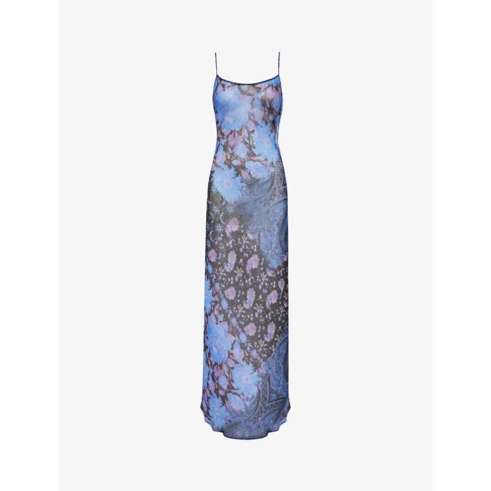 Rumored Blue and Black Floral Maxi Slip Dress